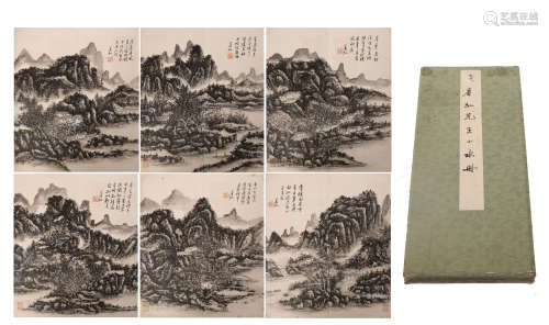 TWEELVE PAGES OF CHINESE ALBUM PAINTING OF MOUNTAIN VIEWS