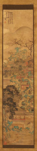 CHINESE SCROLL PAINTING OF PALACE IN GARDEN