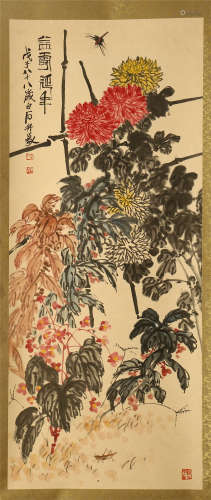 CHINESE SCROLL PAINTING OF BUTTERFLY AND FLOWER