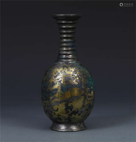 CHINESE GOLD INLAID SILVER BOTTLE
