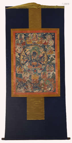 TIBETAN THANGKA OF SEATED BUDDHA