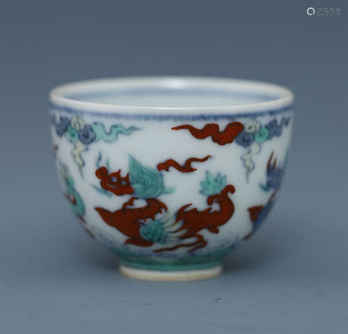 CHINESE PORCELAIN DOUCAI DRAGON CUP