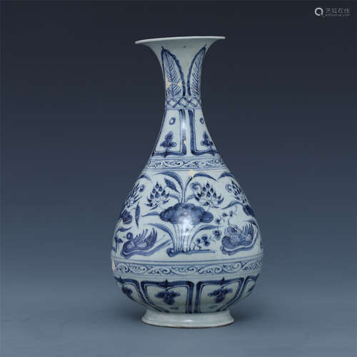 CHINESE PORCELAIN BLUE AND WHITE FLOWER YUHUCHUN VASE