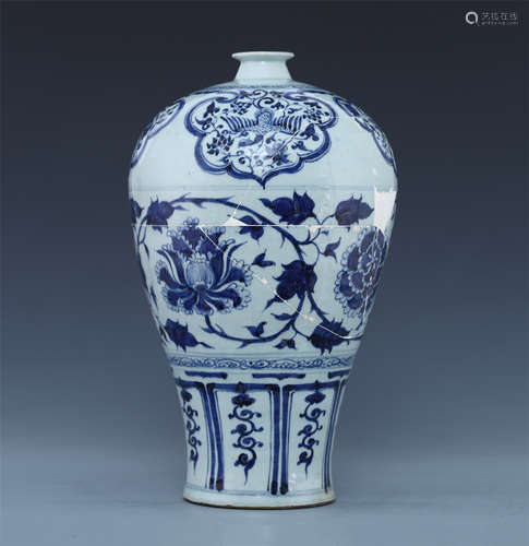 CHINESE PORCELAIN BLUE AND WHITE FLOWER MEIPING VASE