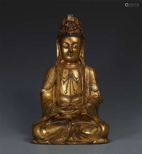 CHINESE GILT BRONZE SEATED BUDDHA