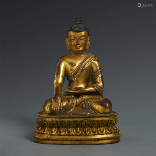 CHINESE GILT BRONZE SEATED SAKAYMUNI