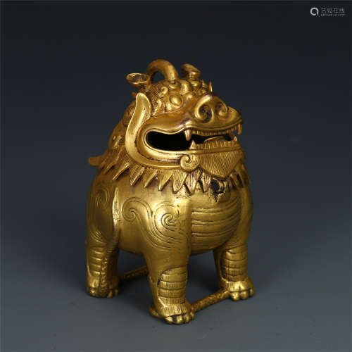 CHINESE GILT BRONZE BEAST INCENSE CAGE