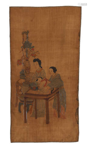CHINESE EMBROIDERY KESI BEAUTY AND BOY TAPESTRY