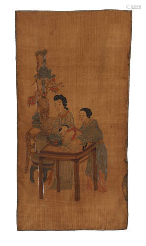 CHINESE EMBROIDERY KESI BEAUTY AND BOY TAPESTRY