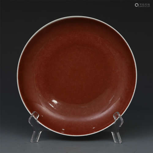 CHINESE PORCELAIN RED GLAZE PLATE