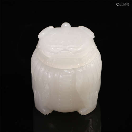 CHINESE WHITE JADE BEAST LIDDED INCENSE CAGE