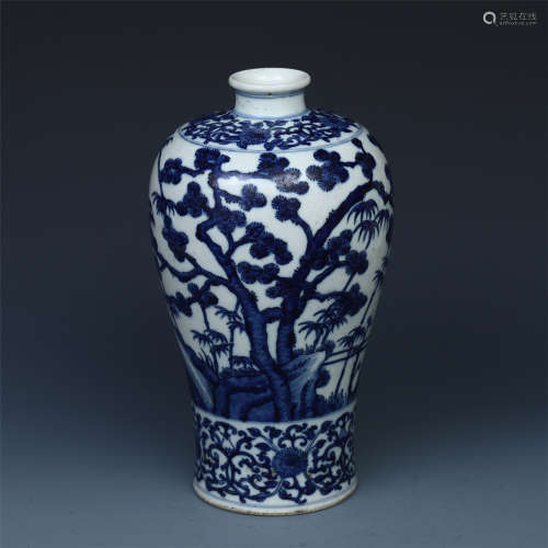 CHINESE PORCELAIN BLUE AND WHITE PINE MEIPING VASE