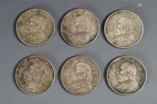 SIX CHINESE SILVER DOLLAR COINS