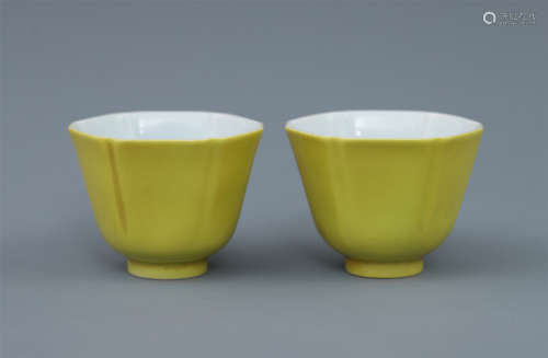 PAIR OF CHINESE PORCELAIN YELLOW GLAZE CUPS