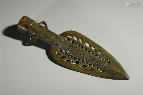CHINESE ANCIENT BRONZE SPEAR HEAD