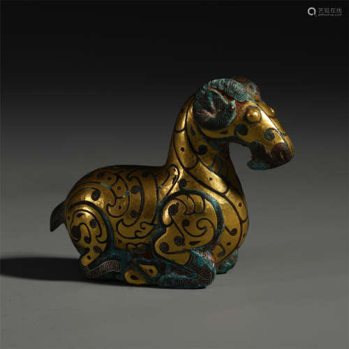 CHINESE GOLD INLAID BRONZE HORSE TABLE ITEM