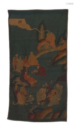 CHINESE EMBROIDERY KESI EIGHTEEN LOHAN TAPESTRY