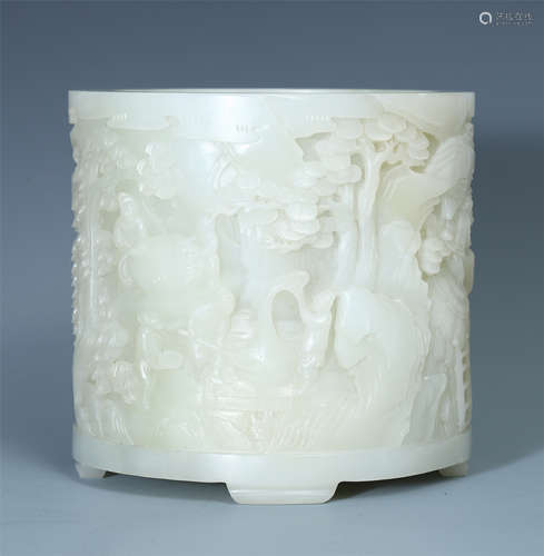 CHINESE WHITE JADE MOUNTAIN VIEWS BRUSH POT