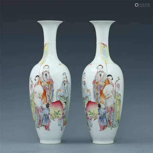 PAIR OF CHINESE PORCELAIN FAMILLE ROSE FIGURES VASES