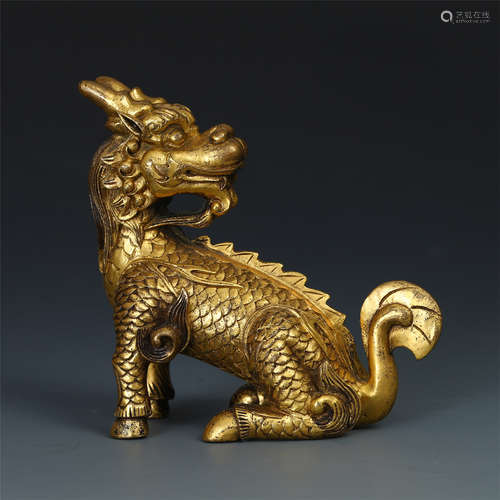 CHINESE GILT BRONZE BEAST TABLE ITEM