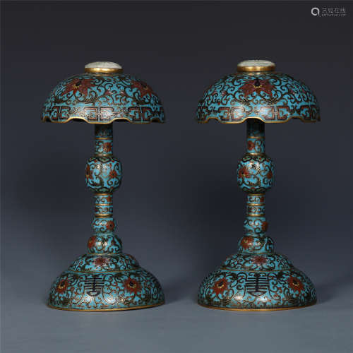 PAIR OF CHINESE CLOISONNE FLOWER HAT STANDS