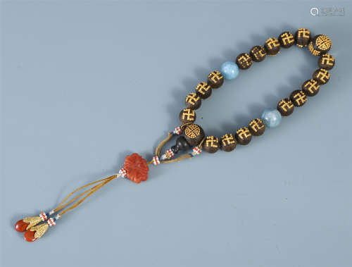 CHINESE GILT SILVER AGALWOOD BEAD BUDDHIST BRACELET