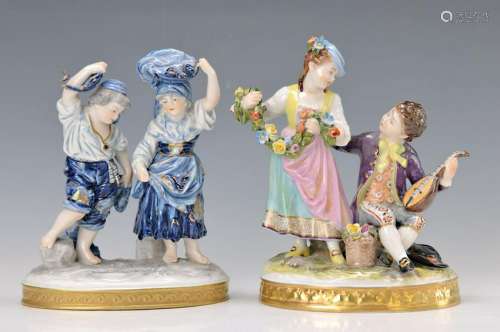 2 porcelain figure groups, Volkstedt, around 1900-10