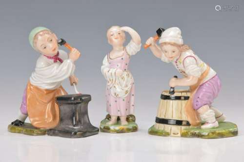 three figurines, Höchst, 20th c., two artisans: