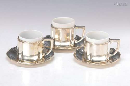 6 silver-Espresso cup holders with saucers and