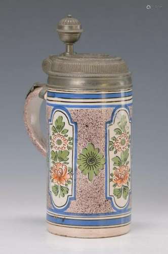rare faience-jug, around 1748 Erfurt, orig. tin cover