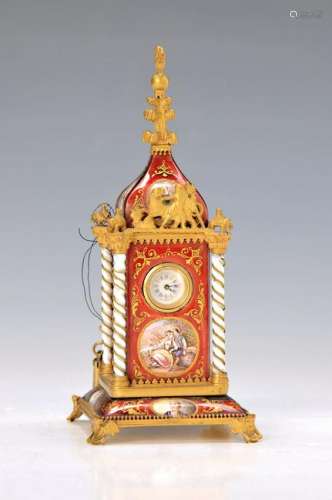 clock in tower shape, probably France around 1900, red