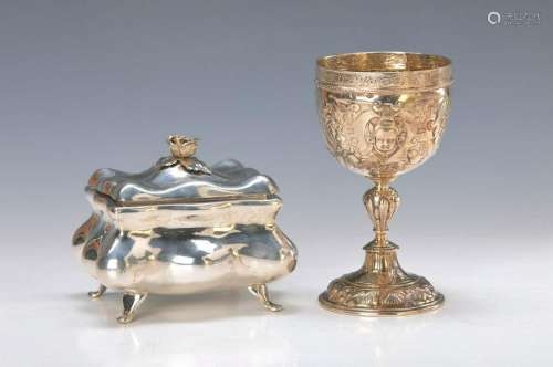 Silver lid box Vienna and silver wine goblet, box: