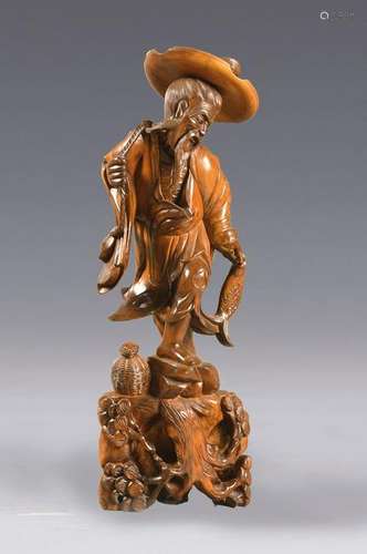 Large wood sculpture, China, 1960s, Fishermen,lively