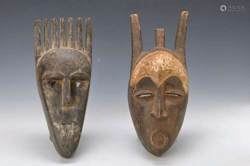 2 masks, Bambara, approx. 40 years, wood, remains of