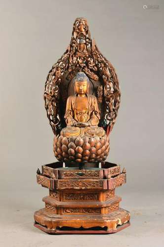 Buddha-Altar, Nepal, around 1880-1900, carved wood, red