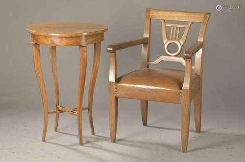 Side table and armchair, around 1900, Biedermeier