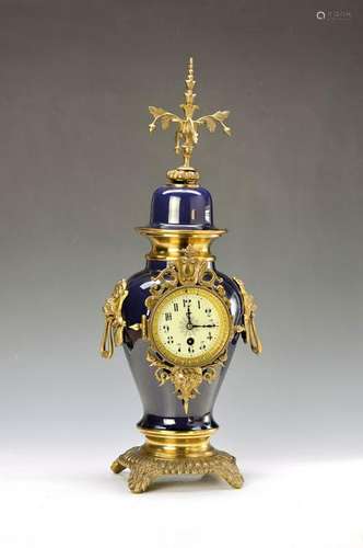 Vase clock, probably Belgium, around 1890, cobalt blue