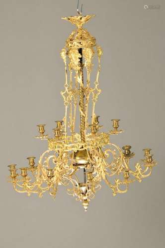 Ceiling lamp, probably German, around 1890, brass