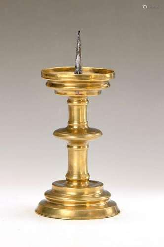 candleholder, German, 17th c., Bronze, iron insert and