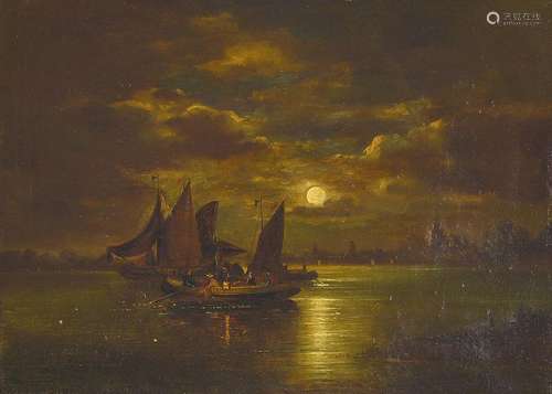 Unknown artist, around 1900, sailing ship in moon dawn