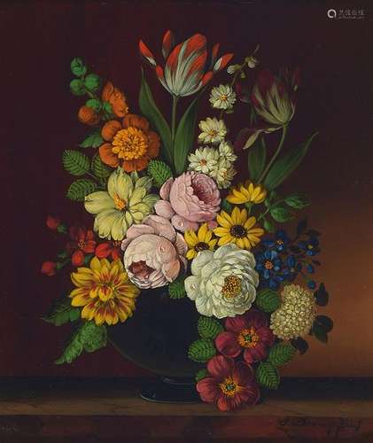 Oskar Denner, b. 1924, Lush flower still life in the