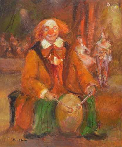 Miloslava Vrbova, 1909-1991, Clown with Drum, Oil /