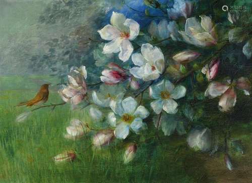 Unknown artist, around 1900, small bird on blooming