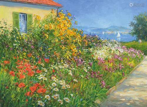 Detlef Rahn, b. 1943, Summery flowering garden, oil