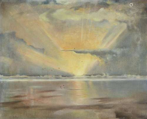 Peter Marius Jensen, c. 1885, Sunrise over thesea, oil