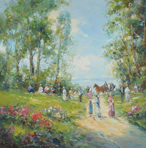 Martin Prohaska, b. 1949, Society in the Park,oil /