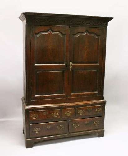 AN 18TH CENTURY OAK BACON CUPBOARD, with a moulded