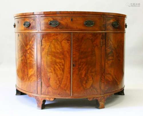 A GEORGE III DESIGN MAHOGANY BOWFRONT COMMODE, EARLY