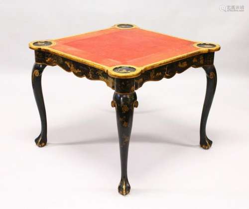 A GEORGE III STYLE LACQUER GAMING TABLE, EARLY 20TH