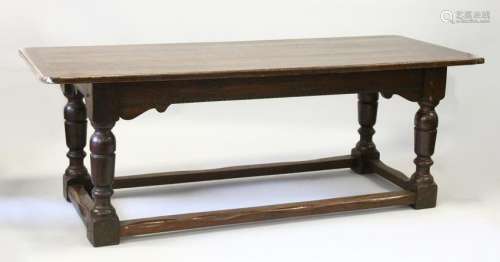 AN 18TH CENTURY STYLE OAK REFECTORY TABLE, with cleated